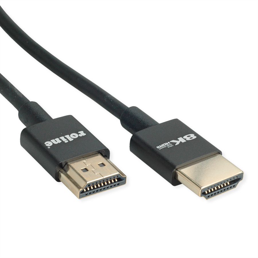 ROLINE HDMI 8K (7680 x 4320) Ultra HD Cable + Ethernet, Slim, Flexible and Lightweight, M/M, black, 1 m
