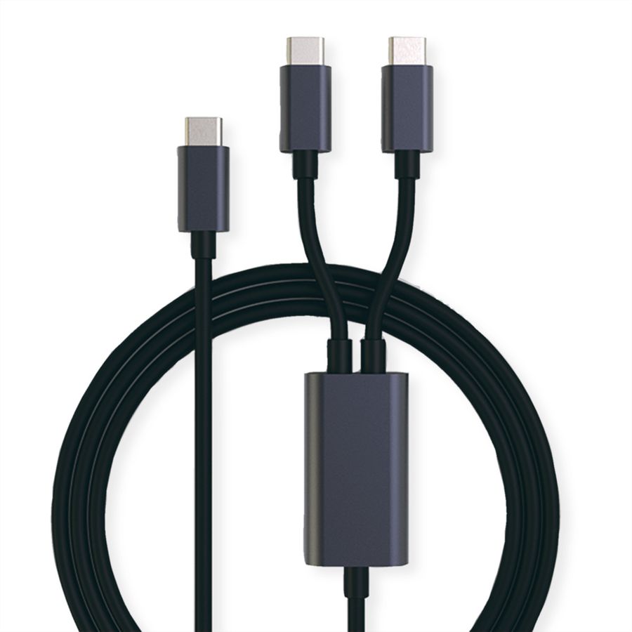 ROLINE Y - Splitter Charging Cable, Type C Connectors, USB-C - USB-C, M/M, max. 100W, black, 1.85 m