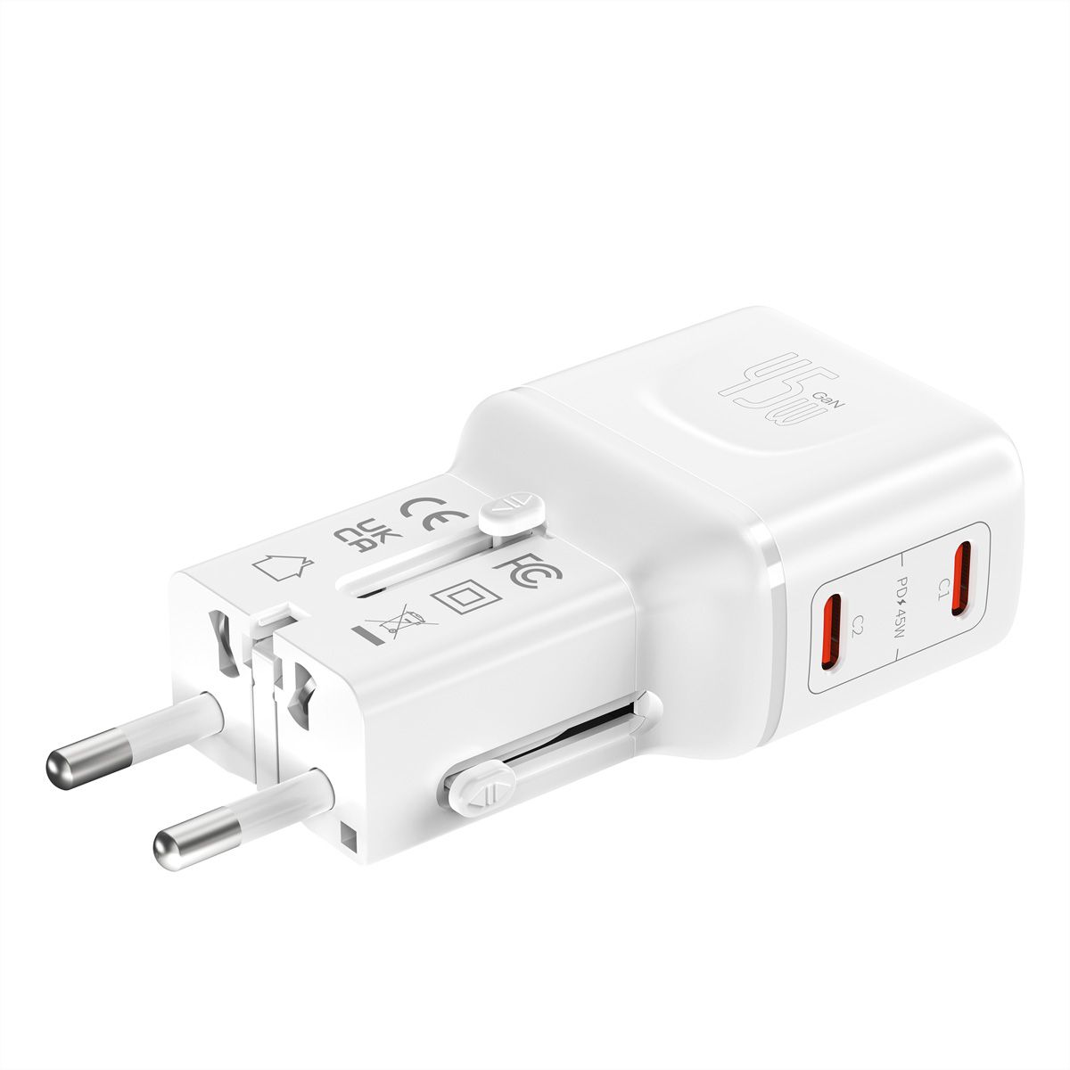VALUE POCKET Travel Charger, EU/UK/US, 2x Ports USB C, 45W
