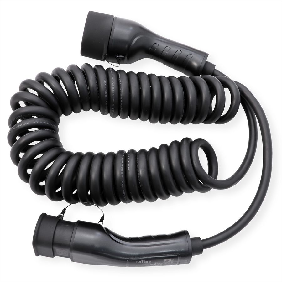ROLINE EV Charging Cable Assembly Type2, 1-Phase, 250VAC (1P+N+E), 32 A, 7.4 kW, spiral (max. 5m)