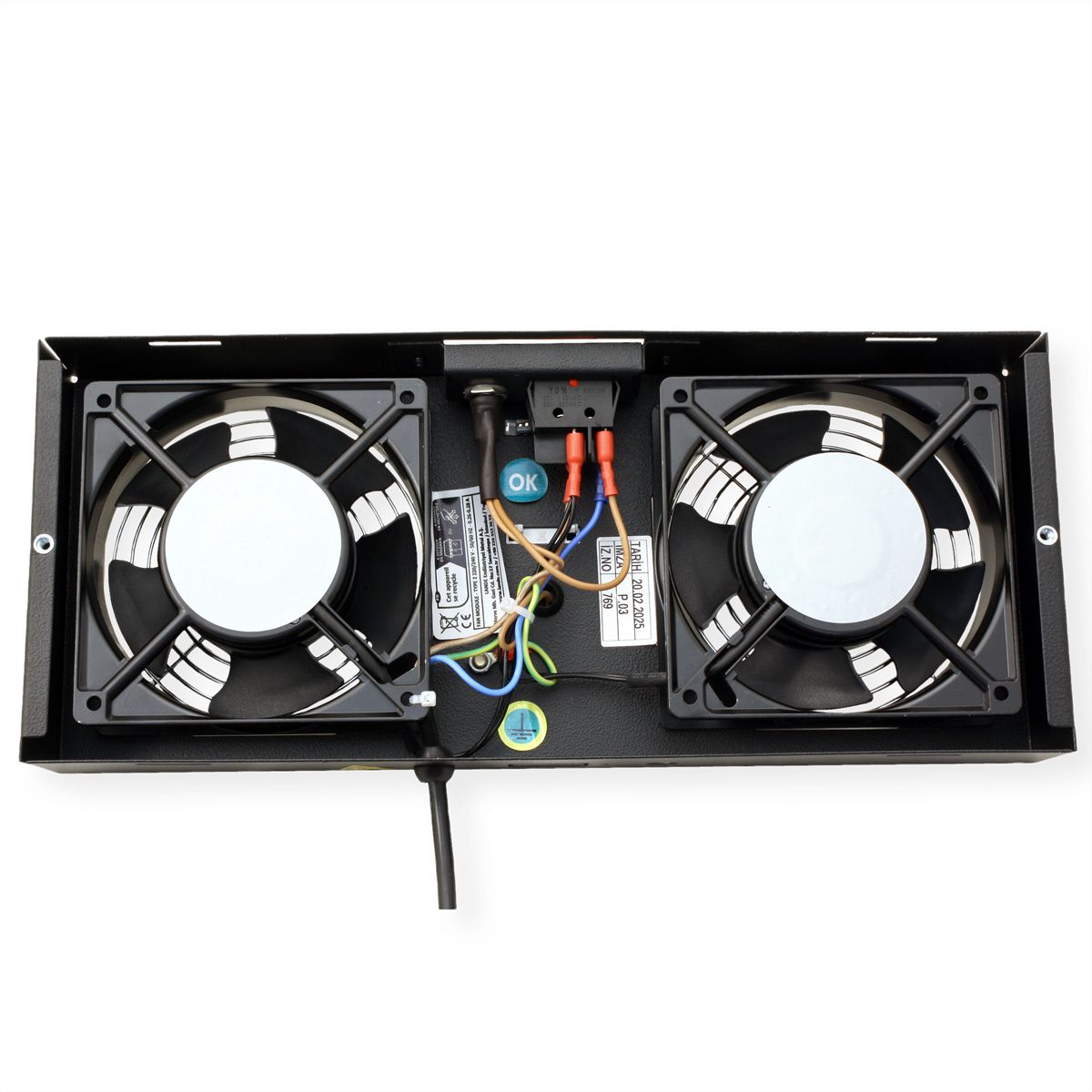 ROLINE Fan unit 2 fans, thermostat, for 19-inch wall housing black