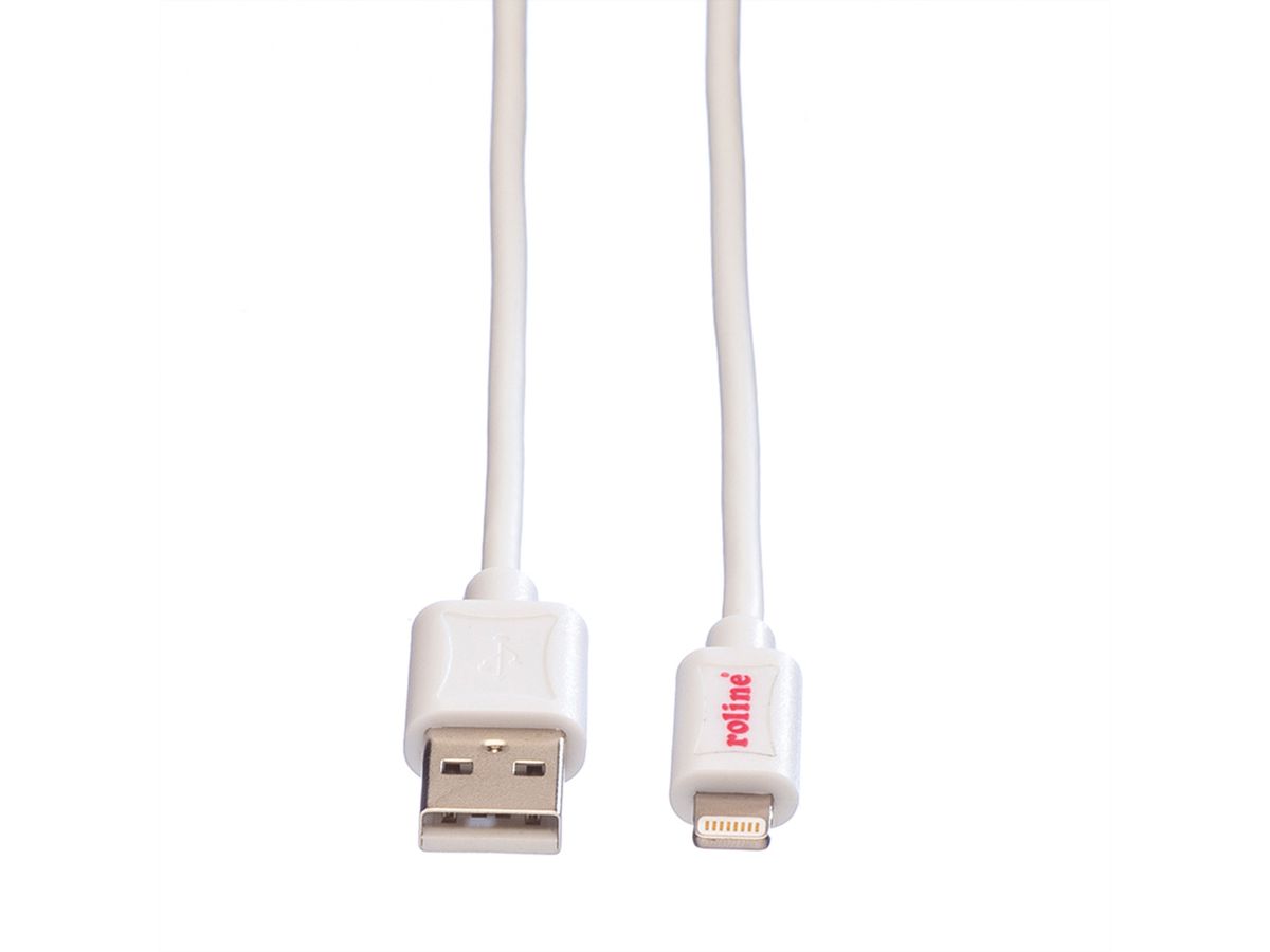 ROLINE Lightning to USB Cable for iPhone, iPod, iPad, white, 1.8 m