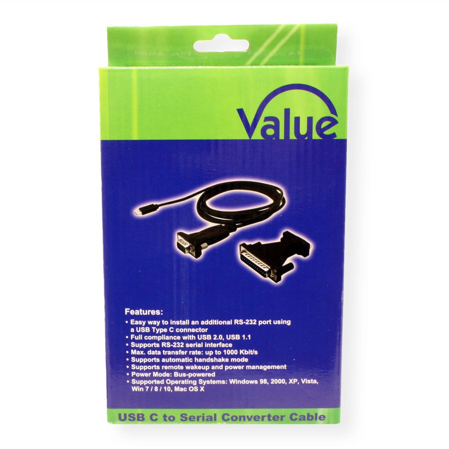 VALUE Converter Cable USB Type C to Serial, black, 1.8 m