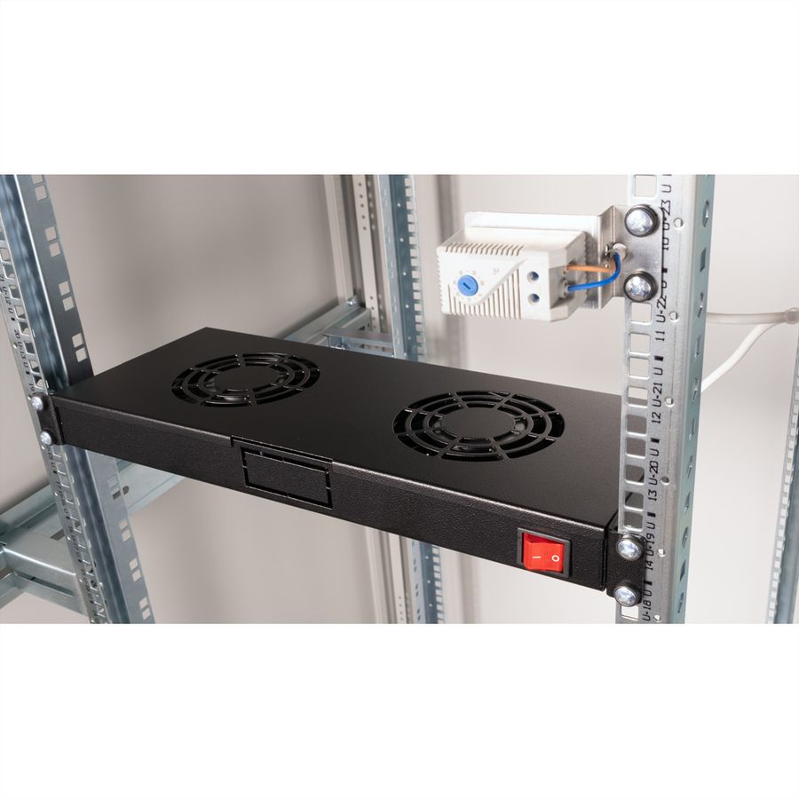 ROLINE 19-inch fan unit 2 fans, Thermostat black