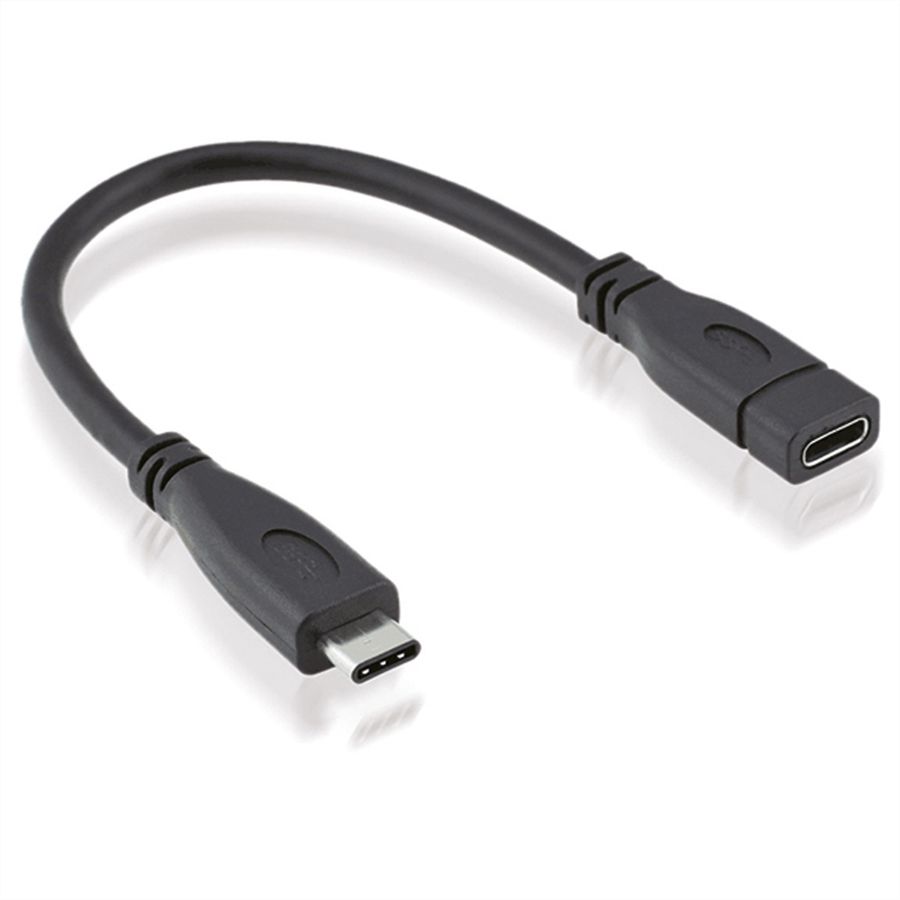 ROLINE USB 3.2 Gen 2 Type C Cable, C-C, M/F, 4K UHD-1, 10Gbit/s, 100W, black, 0.15 m