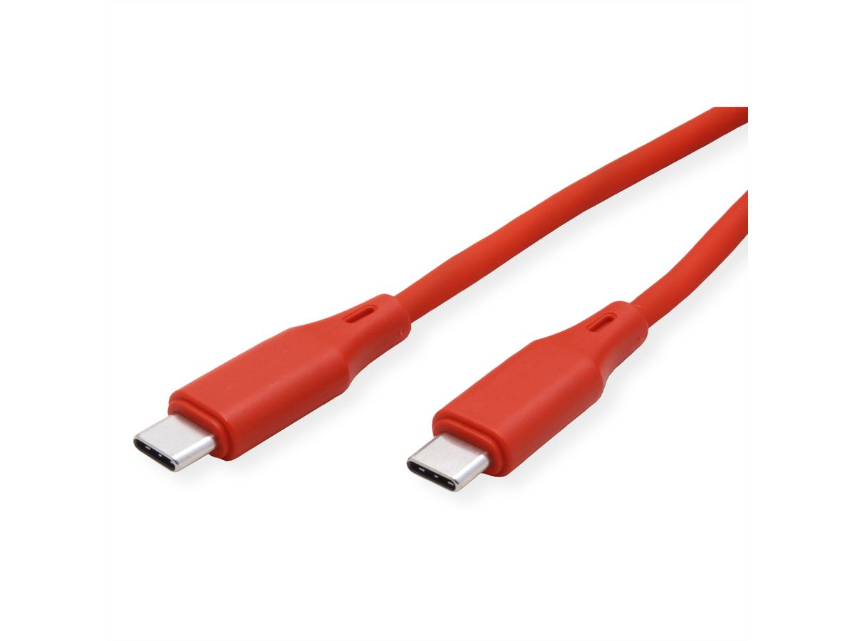 ROLINE USB 2.0 Cable, C–C, M/M, 60W, silicone, red, 1 m