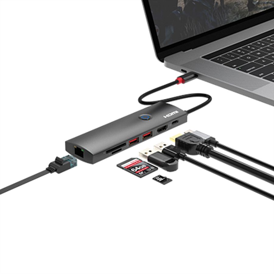 ROLINE USB 3.2 Gen 2 Type C Docking Station, HDMI 4K60, USB 3.2 Gen2, USB-C PD, LAN, SD-Card Reader