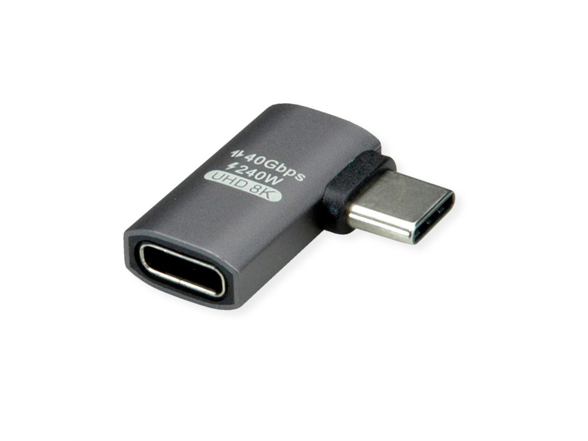 ROLINE Adapter, USB4 Gen 3x2, Aluminum, 90° flat, Type C, M/F, silver