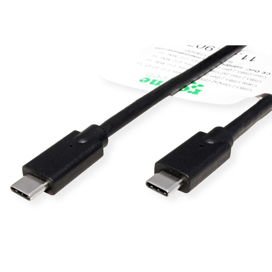 ROLINE GREEN USB 3.2 Gen 2x2 Cable, PD, C-C, M/M, 4K UHD-1, 20Gbit/s, Emark, 100W, black, 1 m