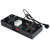 ROLINE Fan unit 2 fans, thermostat, for 19-inch wall housing black