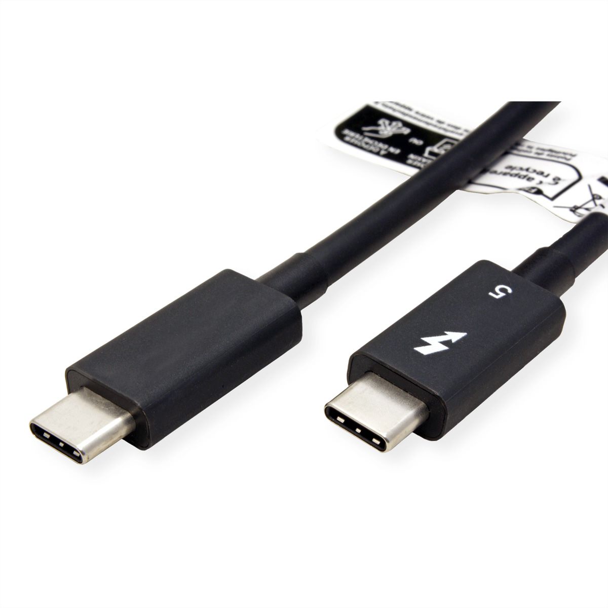 ROLINE Thunderbolt™ 5 Cable, C-C, M/M, 8K UHD-2, 80Gbit/s, 240W, passive, black, 0.8 m