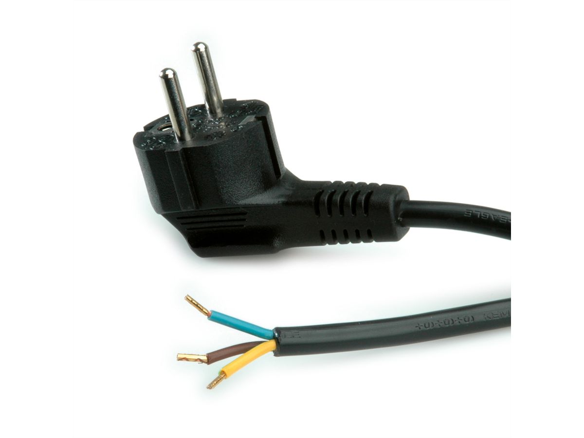 ROLINE Power Cable with German Type Plug / open end, AC 230V, black, 3 m