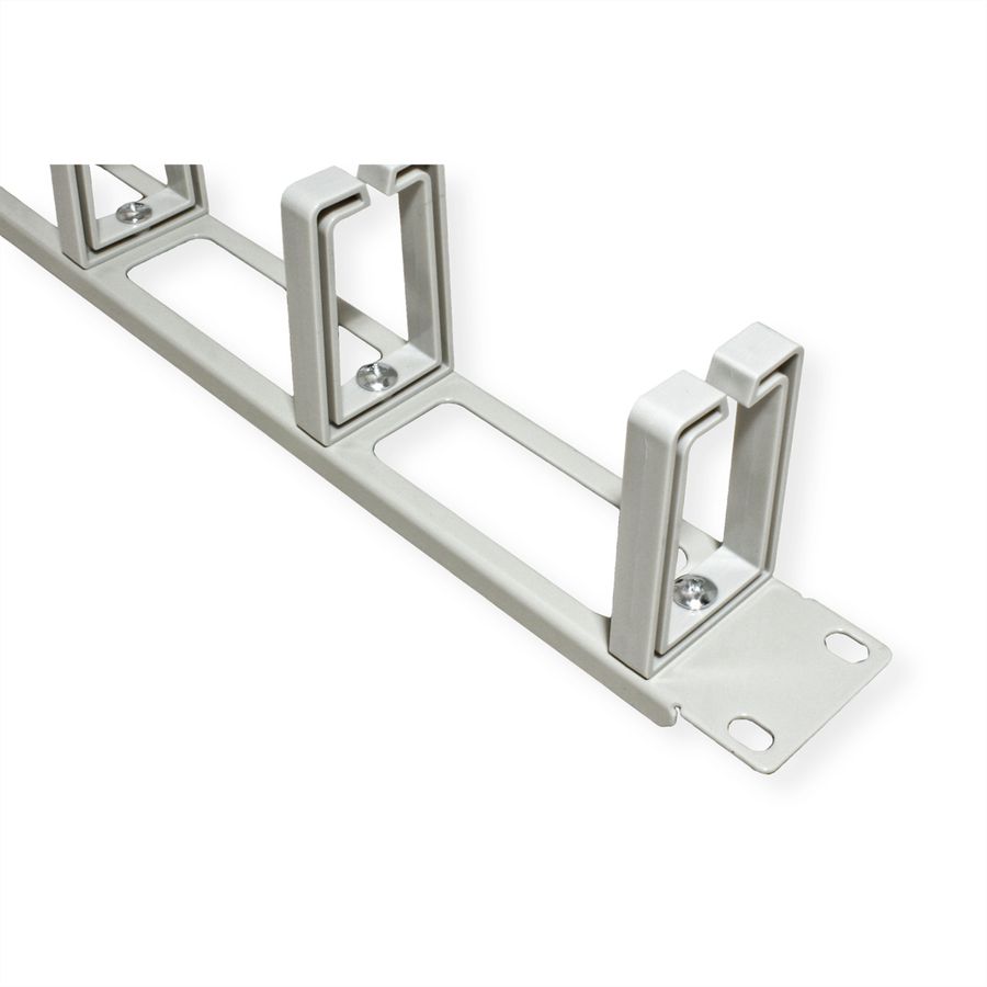 VALUE 19" 1U Cable Management Plate, C-Type, 5 Hooks, Cut-out front panel / cable feed-through, grey