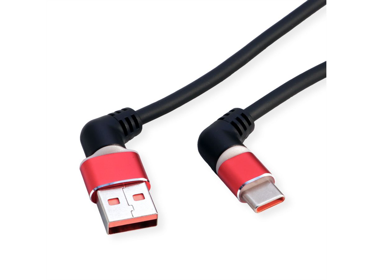 ROLINE 360° Rotation USB 2.0 Cable, C - A, M/M, 60W, Red Black, 2 m