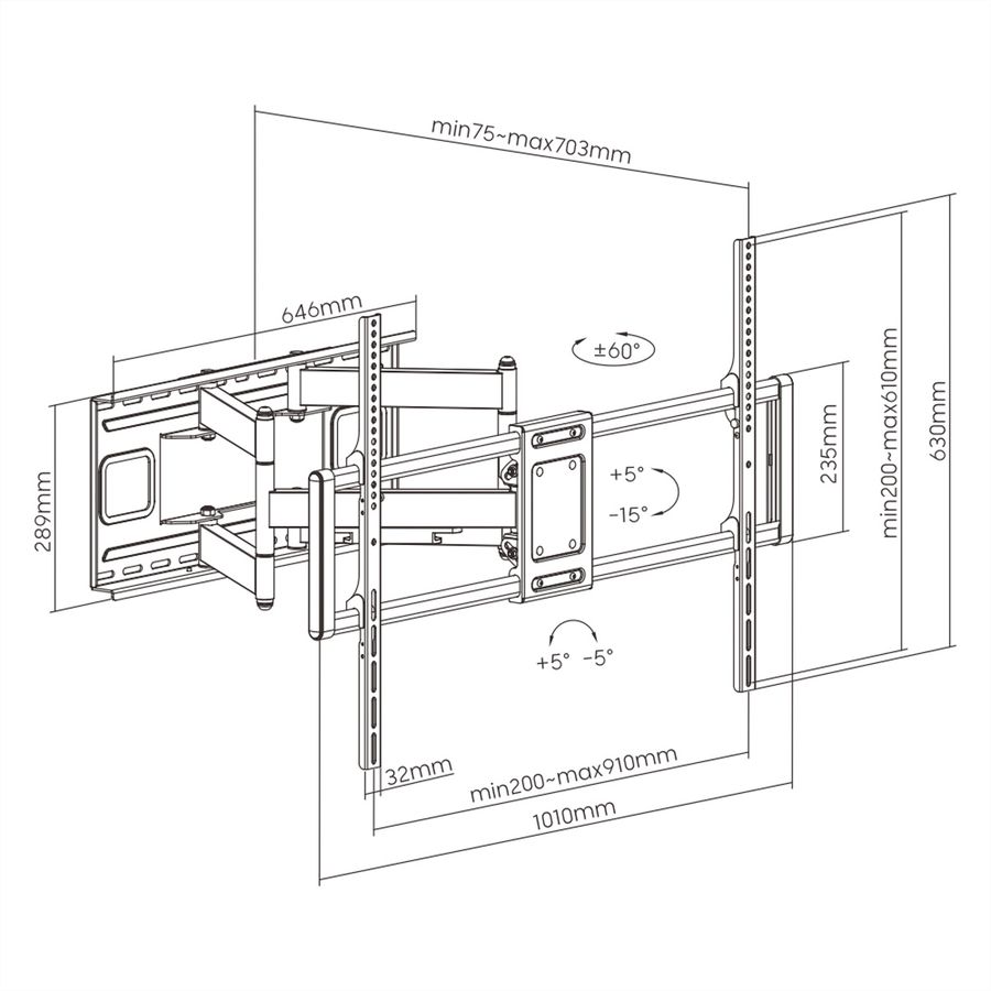 VALUE Solid Articulating Wall Mount TV Holder, 60–120 inch, max. 120 kg