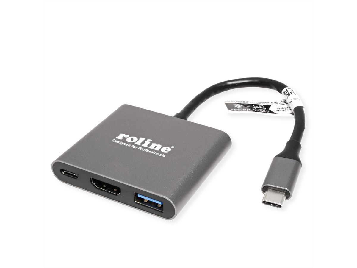 ROLINE Type C - HDMI Adapter, M/F, 1x USB 3.2 Gen 1 A, 1x Type C (Power Delivery)