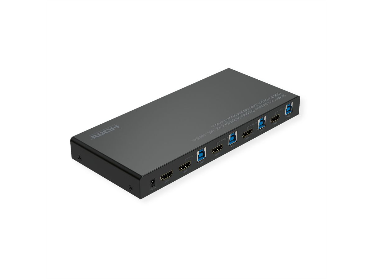 ROLINE KVM Switch, 4 PCs, HDMI 4K@60Hz, with 3 Port USB 3.2 Gen1 / USB 3.0 Hub