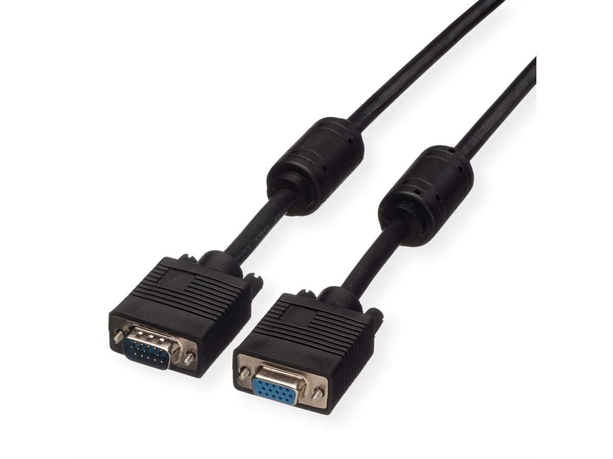 ROLINE SVGA Cable + Ferrite, HD15, M/F, 10 m