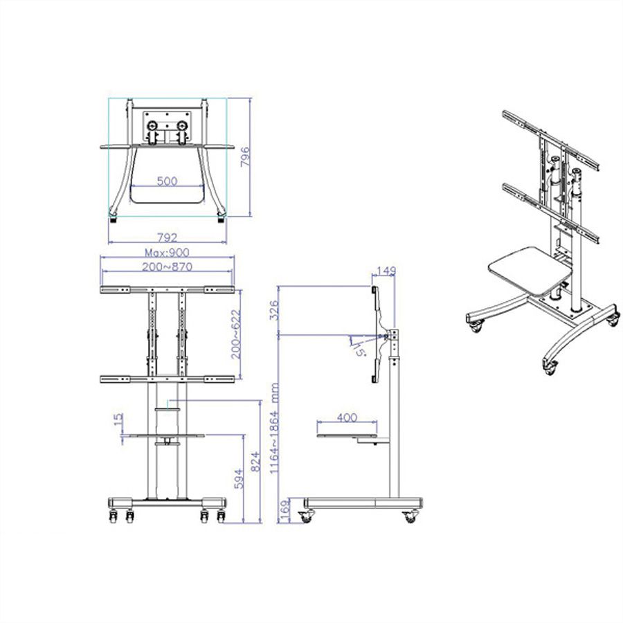 VALUE LCD/TV Mobile Cart, heavy weight (up to 125kg), black