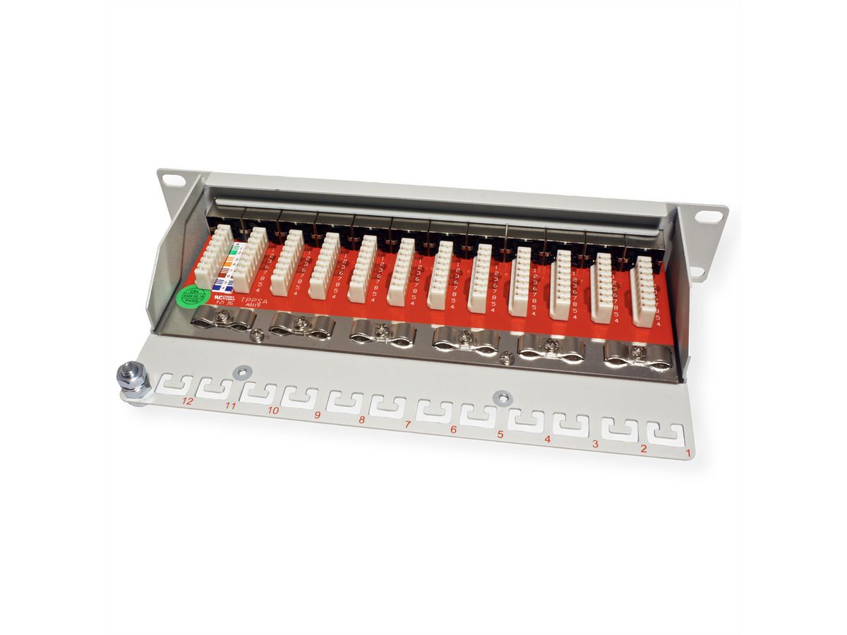 ROLINE Cat.6A (Class EA) 10-inch Patch Panel, 12 Ports, STP, grey
