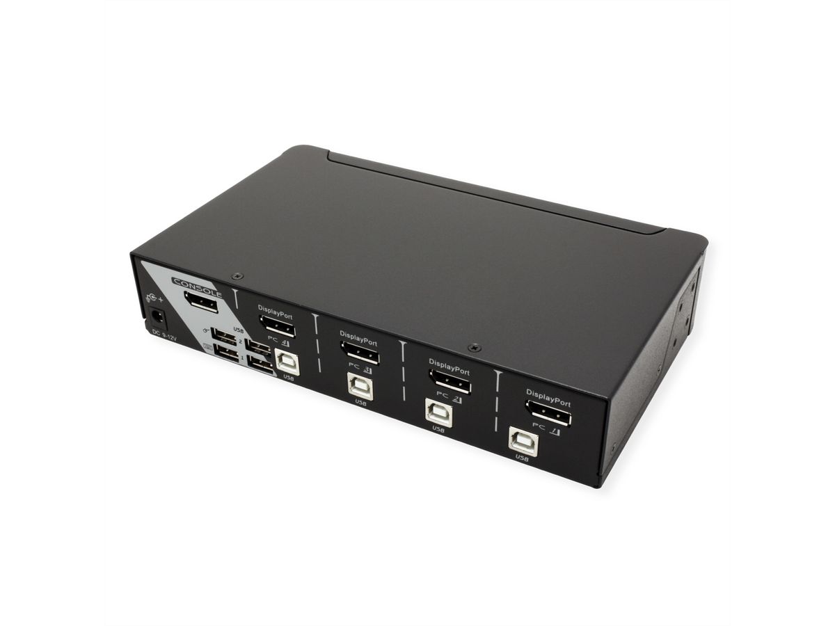 ROLINE KVM Switch, 1 User - 4 PCs, DisplayPort, with USB Hub