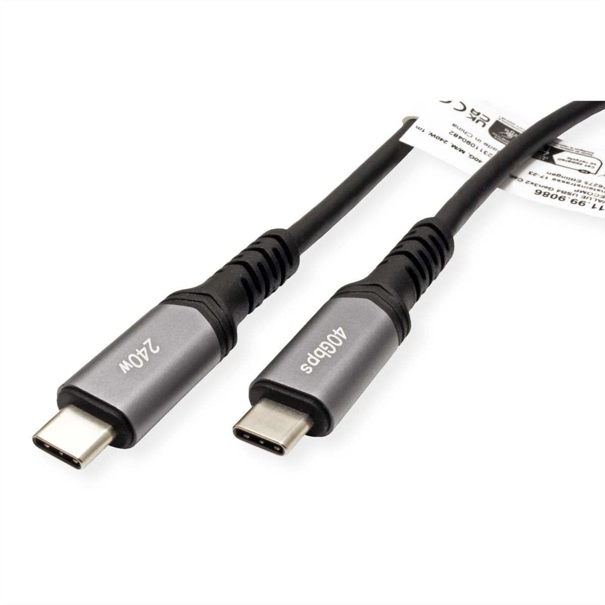VALUE Cable USB4 Gen3x2, with Emark, C–C, M/M, 8K UHD-2, 40Gbit/s, 240W, black, 0.5 m