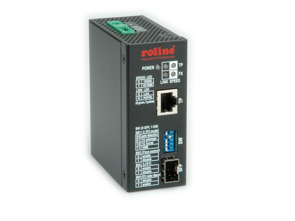 ROLINE Industrial Converter, 10/100/1000T - 100/1000 Fiber