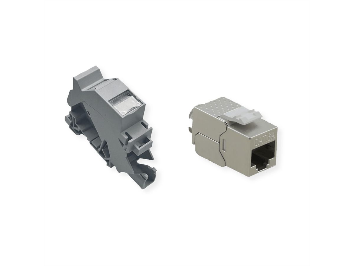 ROLINE Keystone Holder, with Cat.6A Keystone, shielded, DIN-Rail, 45°