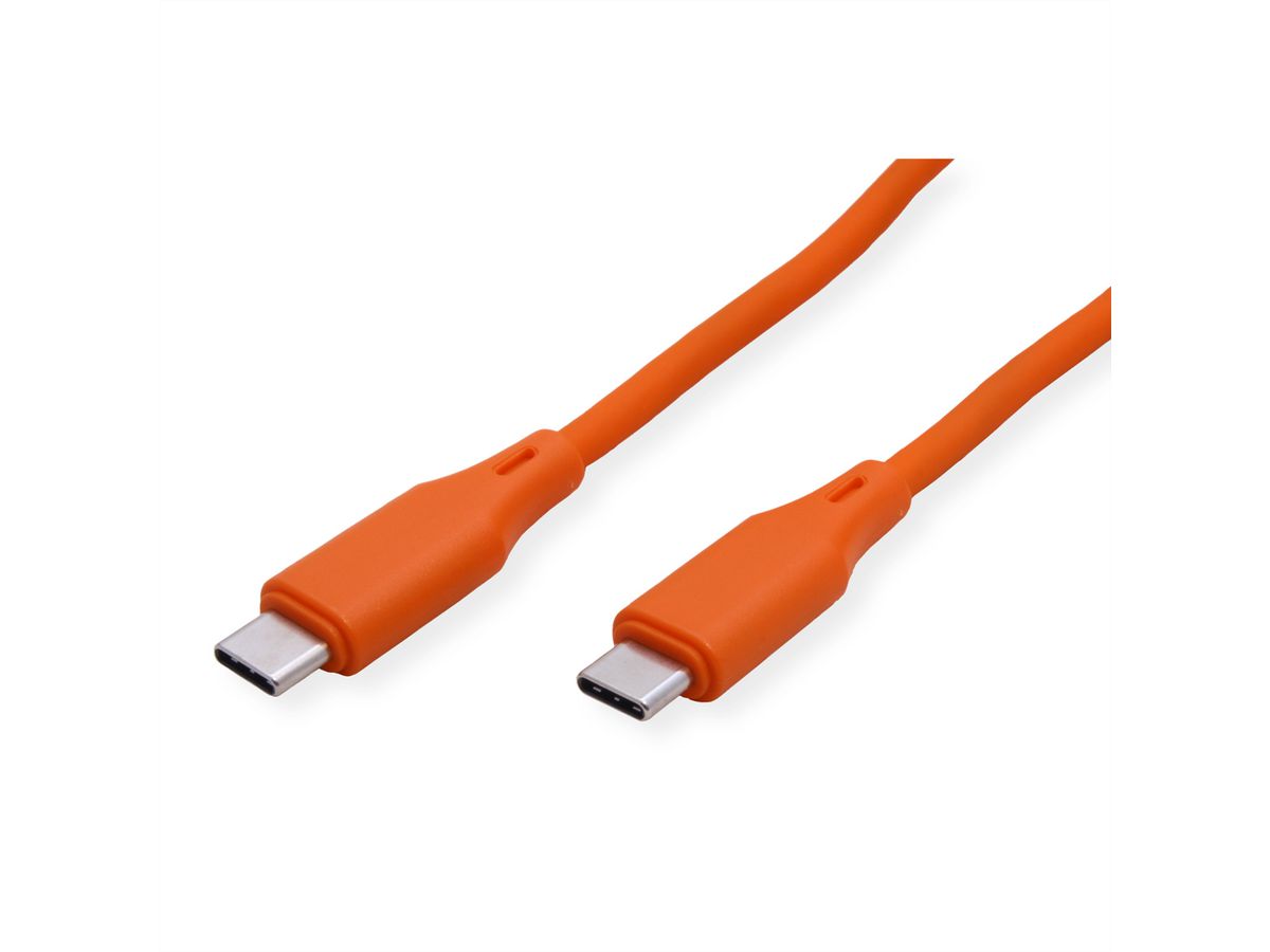ROLINE USB 2.0 Cable, C–C, M/M, 60W, silicone, orange, 1 m