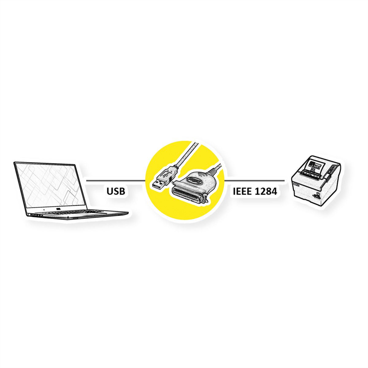 ROLINE USB to IEEE1284 Converter, C36, black, 1.8 m
