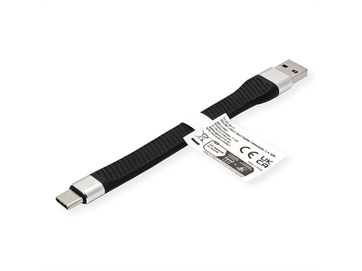 ROLINE USB 3.2 Gen 2 Silicone Cable, C-A, M/M, black, 11 cm