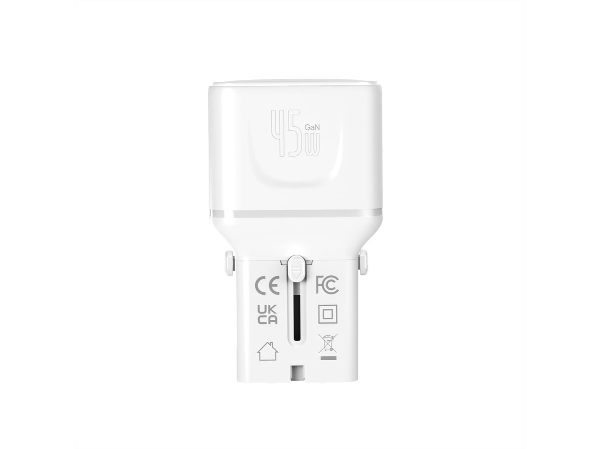 VALUE POCKET Travel Charger, EU/UK/US, 2x Ports USB C, 45W, white