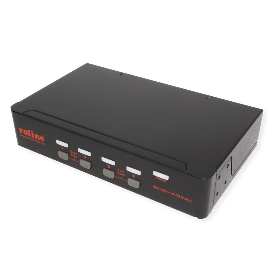 ROLINE KVM Switch, 1 User - 4 PCs, DisplayPort, with USB Hub