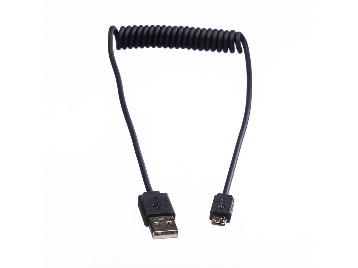 ROLINE USB 2.0 Spiral Cable, A - Micro B, M/M, 1 m