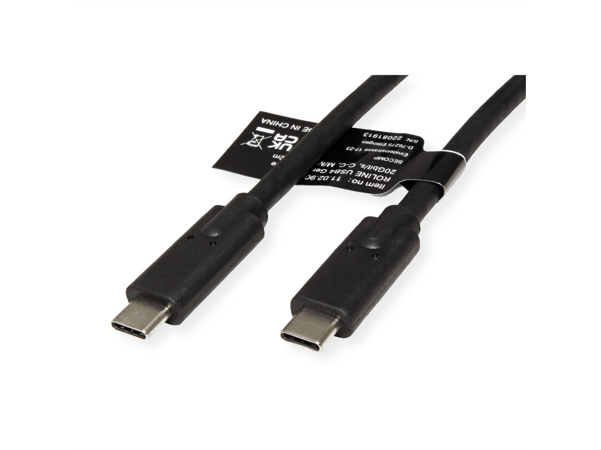 ROLINE Cable USB4 Gen2x2, with Emark, C–C, M/M, 100W, black, 2 m