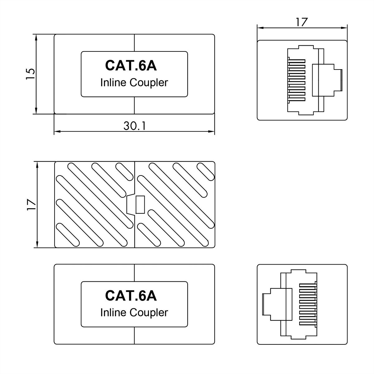 VALUE RJ-45 Mini Inline Coupler, Cat.6A (Class EA), unshielded, white