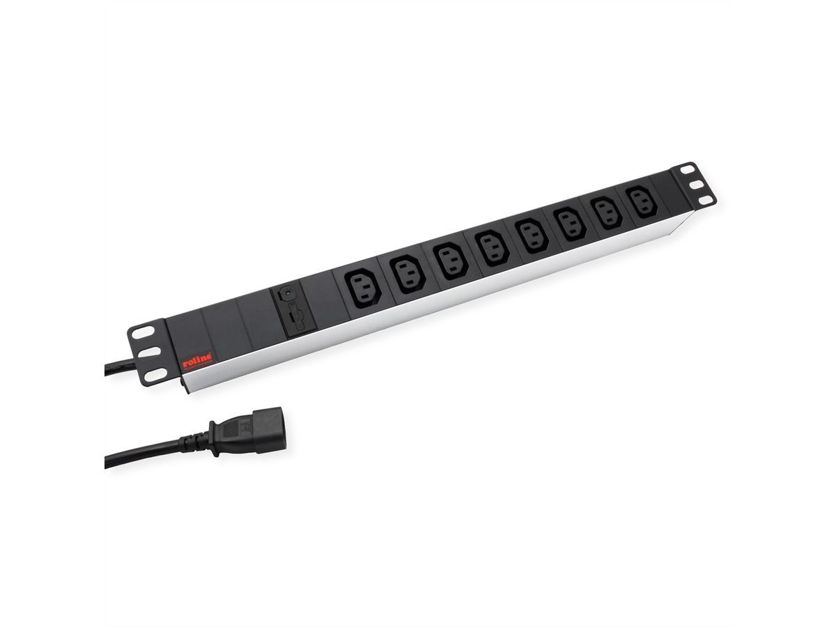 ROLINE 19" PDU for Cabinets 8x IEC320 C13 - C14 M, 10A fused, Aluminium, 2 m