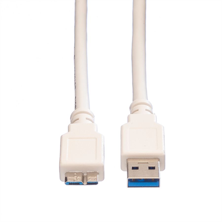 VALUE USB 3.2 Gen 1 Cable, A - Micro B, M/M, white, 0.8 m