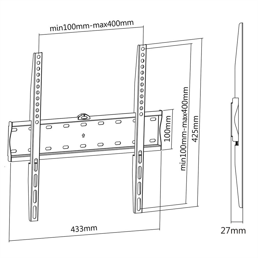 VALUE TV wall mount, 27mm wall distance, 40kg load capacity