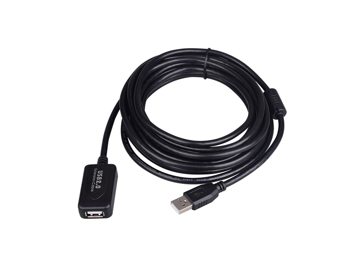STANDARD USB 2.0 Extension Cable, active with Repeater, black, 5 m