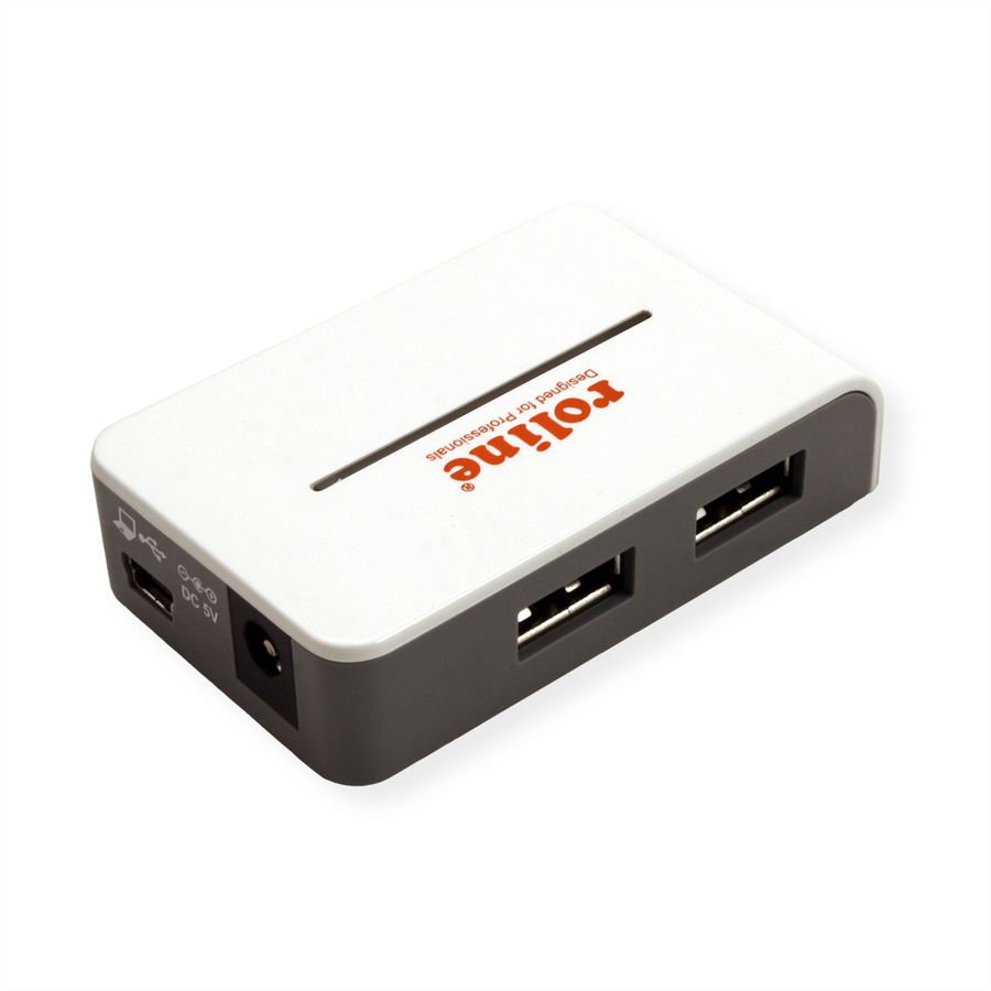 ROLINE USB 2.0 Hub "Black and White", 4 Ports, with Power Supply