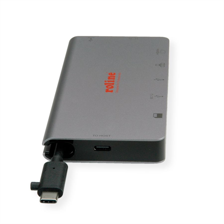 ROLINE USB Type C docking station, 4K HDMI, 1x VGA, 2x USB 3.2 Gen 1 ports, 1x SD/MicroSD card reader, 1x USB Type C PD (Power Delivery), 1x Gigabit Ethernet