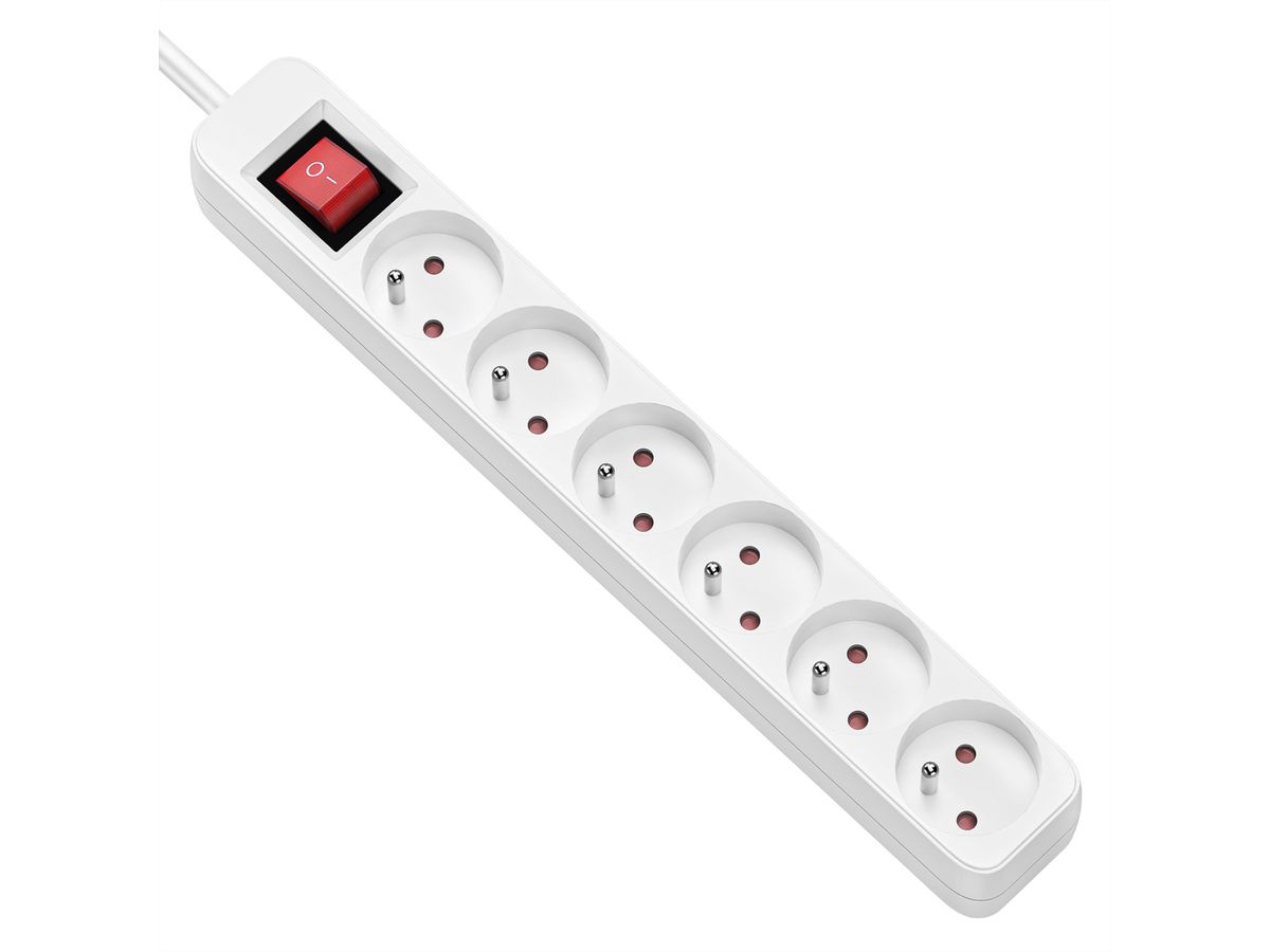 VALUE Power Strip, 6-way for France (UTE), with Switch, white, 3 m