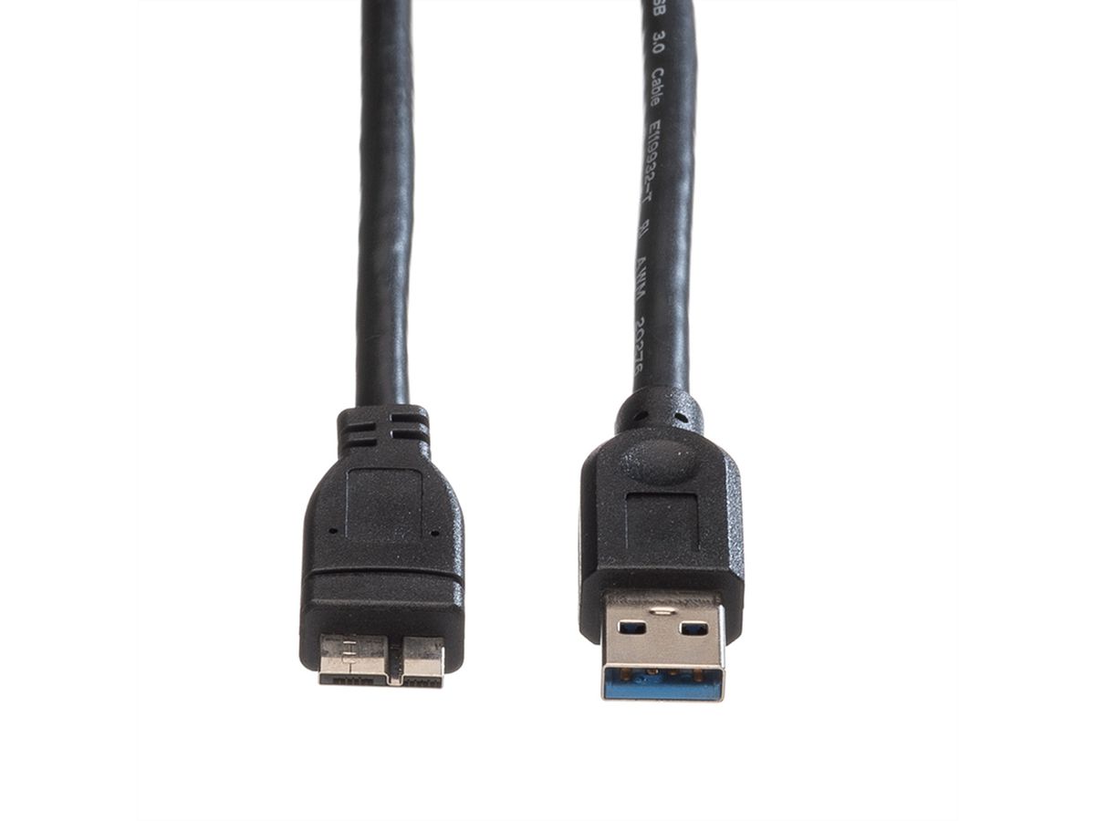 ROLINE USB 3.2 Gen 1 Cable, A - Micro B, M/M, black, 0.15 m