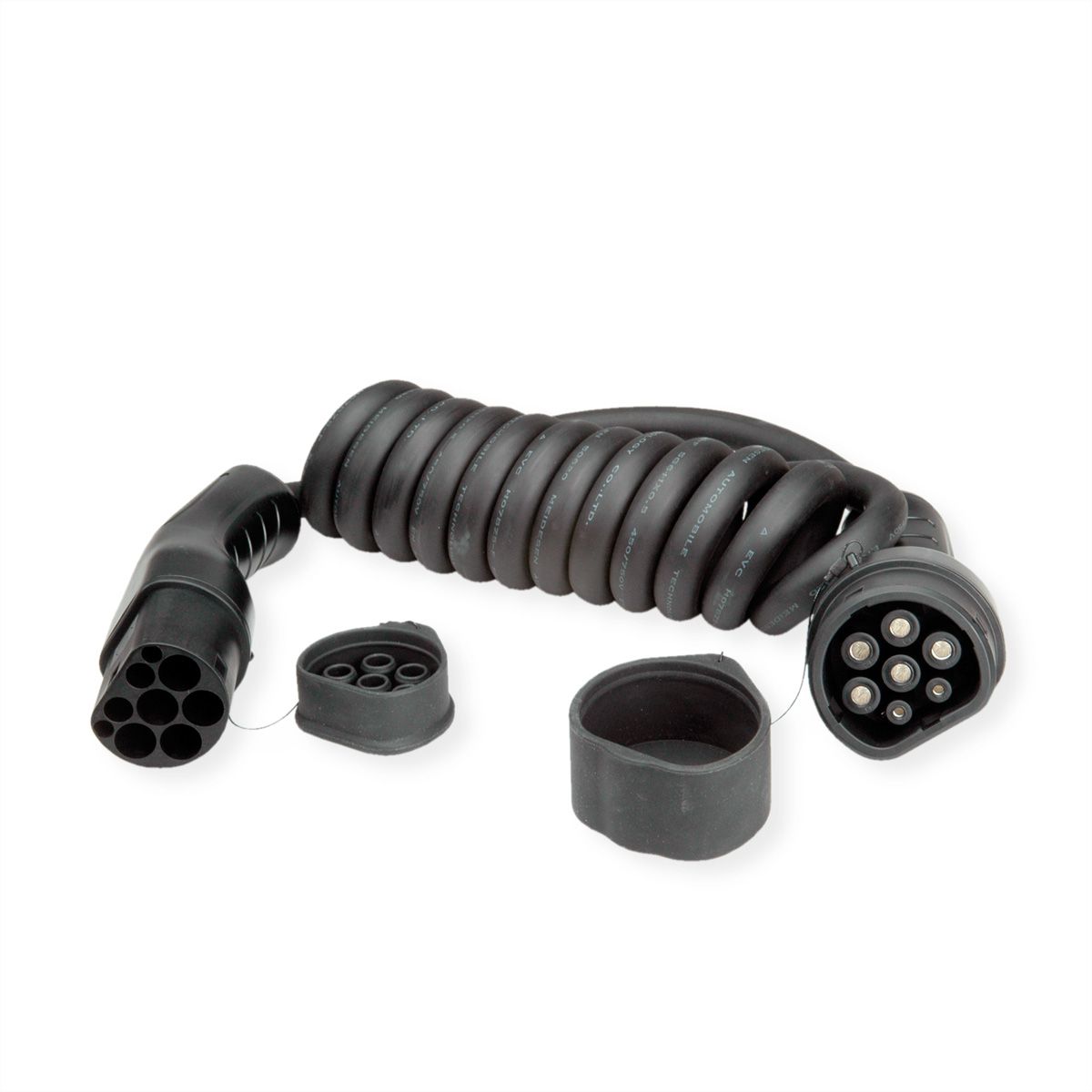 ROLINE EV Charging Cable Assembly Type2, 3-Phase, 480VAC (3P+N+E), 16 A, 11 kW, spiral (max. 3m)