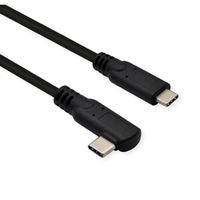 ROLINE USB 3.2 Gen 2x2 Cable, PD, C-C, M/M, 4K UHD-1, 20Gbit/s, Emark, 100W, 1x 90° angled, black, 1 m