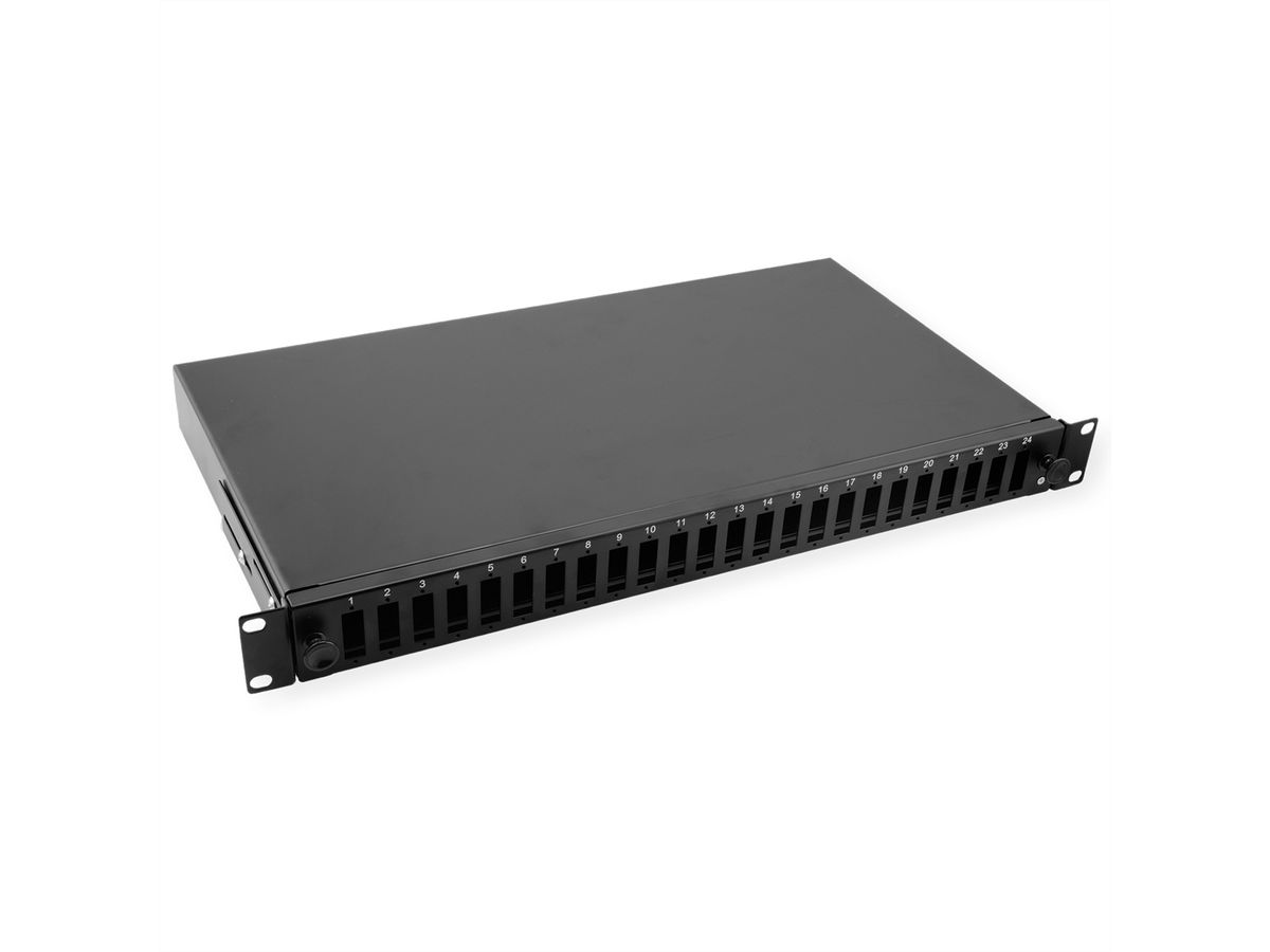 VALUE 19" FO Splice Box, empty, 1U, 24x SC DX / 24x LC quadruple, extendable