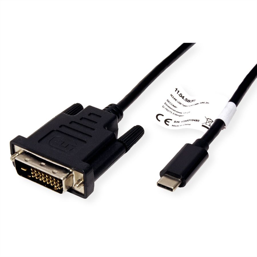 ROLINE USB Type C - DVI Cable, M/M, 1 m