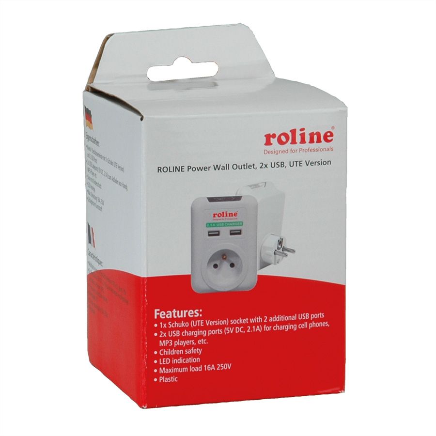 ROLINE Power Wall Outlet, 2x USB Charger, UTE version
