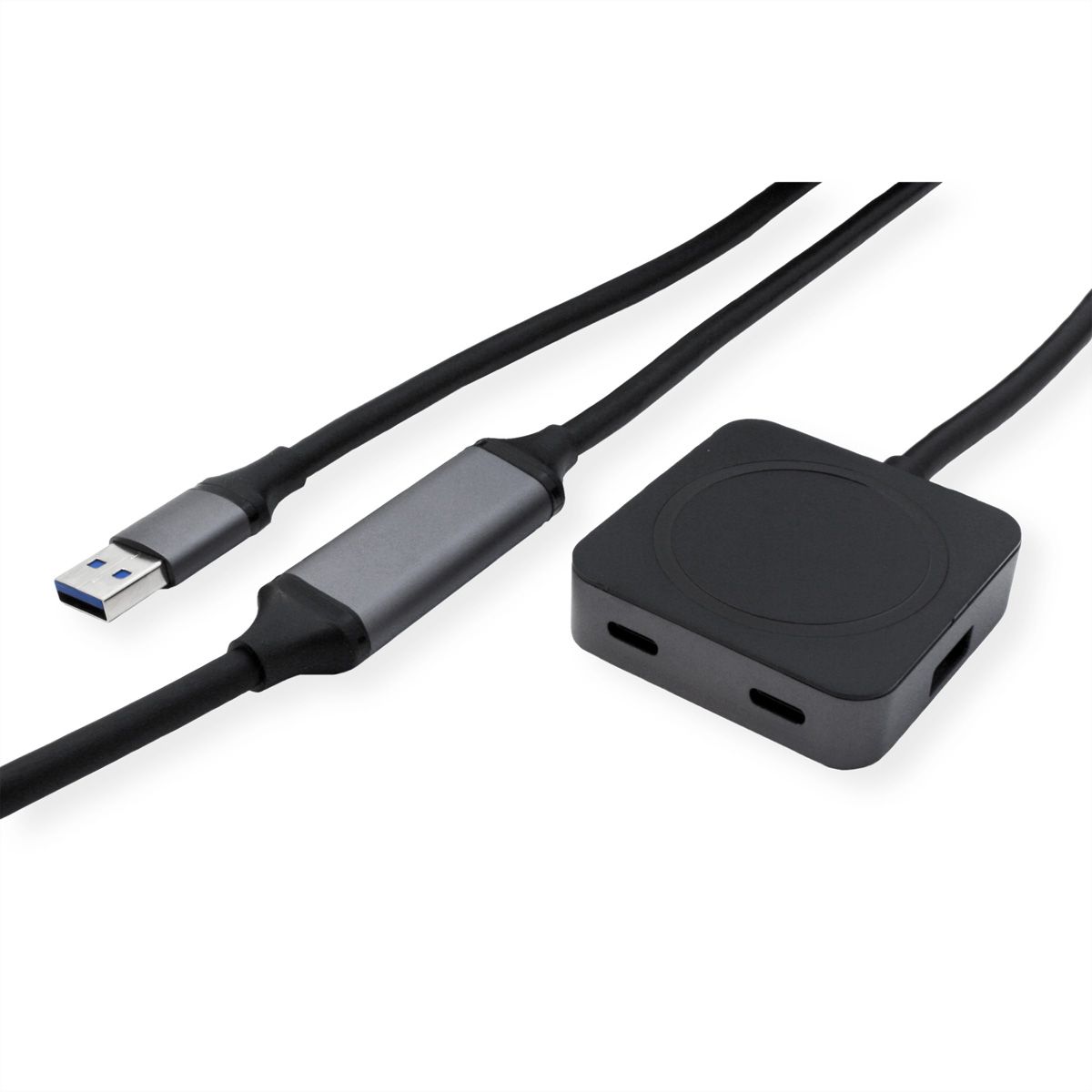 VALUE USB 3.2 Gen1 Hub, 4 Ports (2x A+ 2x C), with Extension Cable, black, 10 m